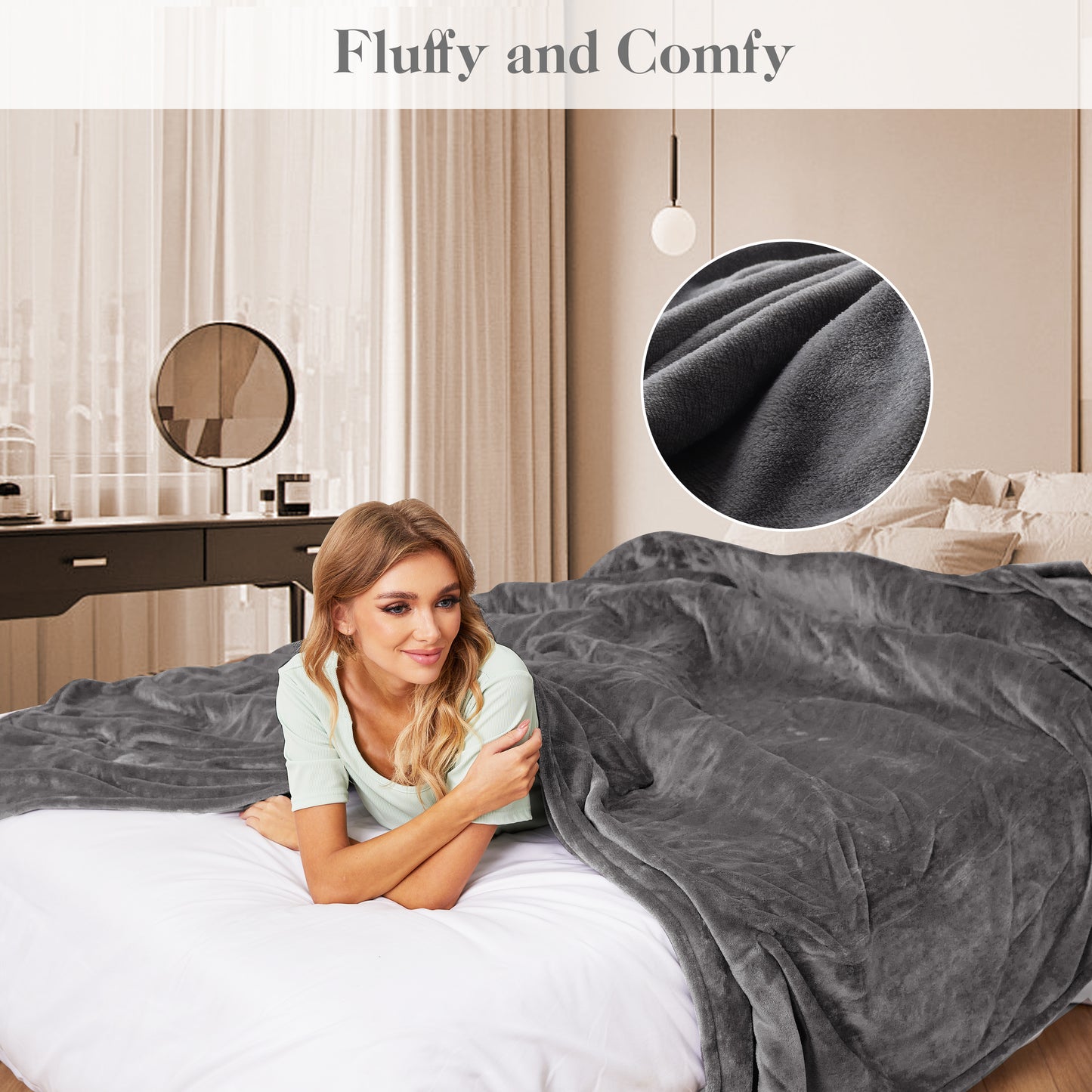 Electric Blanket 72"x 84" Full Size Soft Warm Flannel Fast Heating Blanket, 4 Fast Heating Levels & 10H Auto off, Multi-Color Option, for Home Office, Light Grey