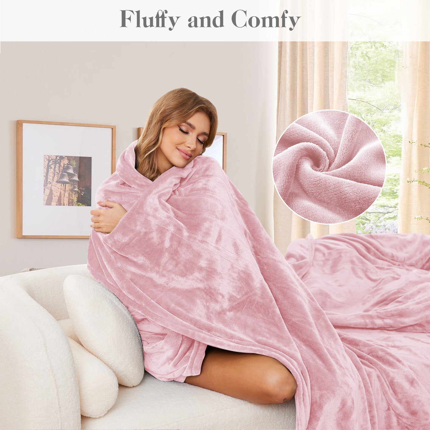 Electric Blanket 72"x 84" Full Size Soft Warm Flannel Fast Heating Blanket, 4 Fast Heating Levels & 10H Auto off, Multi-Color Option, for Home Office, Light Pink