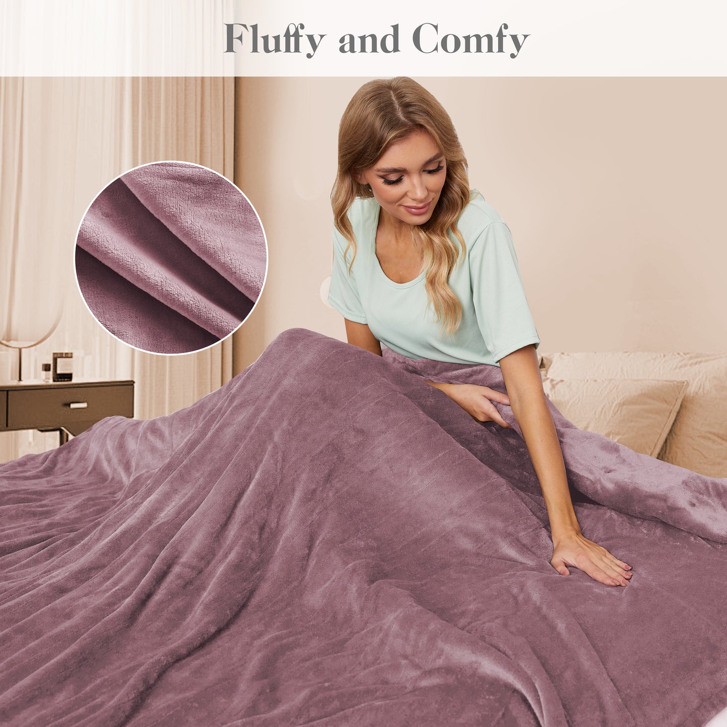 Electric Blanket 72"x 84" Full Size Soft Warm Flannel Fast Heating Blanket, 4 Fast Heating Levels & 10H Auto off, Multi-Color Option, for Home Office, Purple