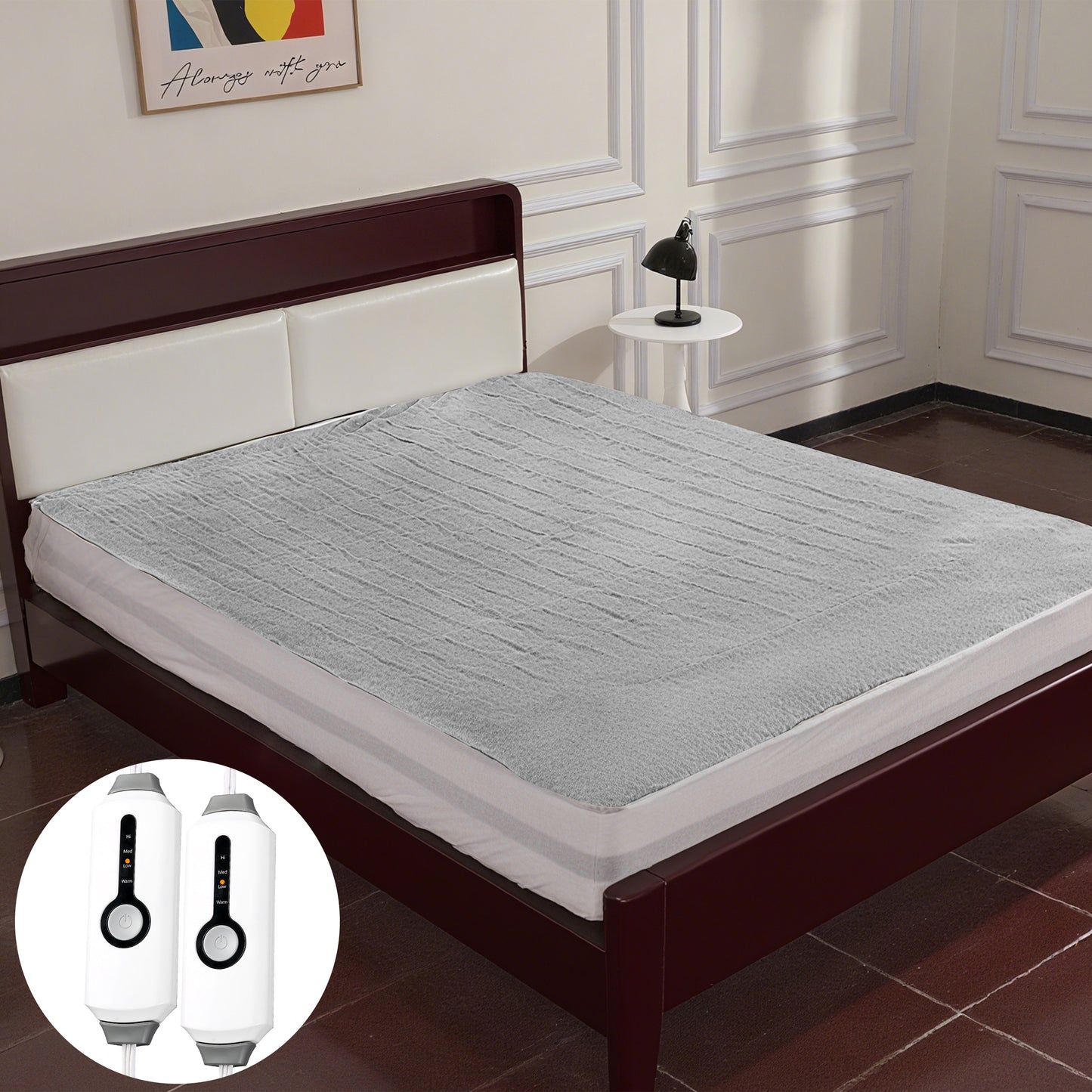 GONUES Heated Mattress Pad Queen Size 60"x80"-Dual Control, 10-Hour Auto-off, 4 Heat Settings, Fast Heating, Machine Washable, Medium Gray