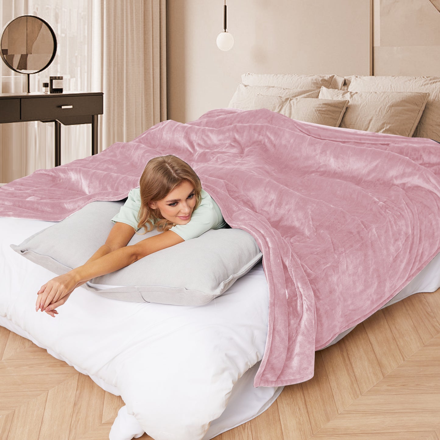 Electric Blanket 72"x 84" Full Size Soft Warm Flannel Fast Heating Blanket, 4 Fast Heating Levels & 10H Auto off, Multi-Color Option, for Home Office, Light Pink