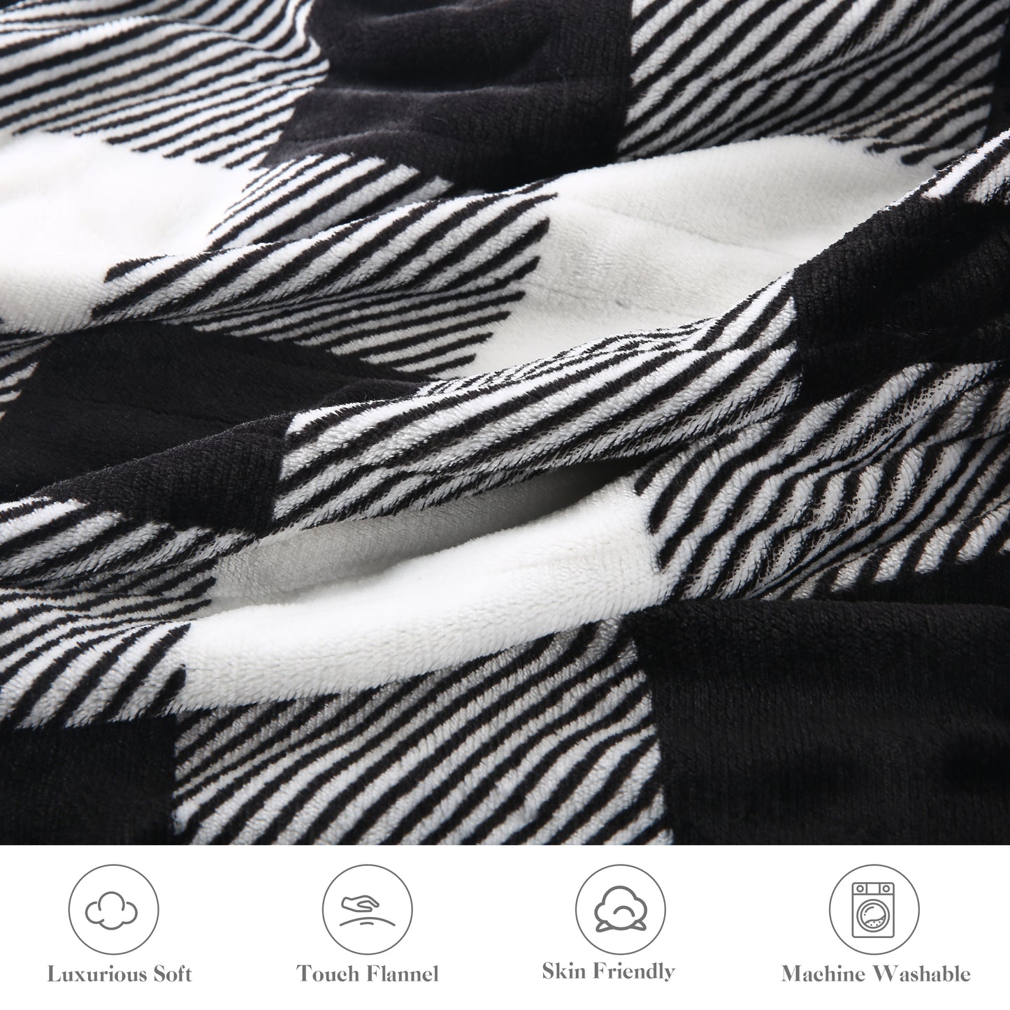 Heated Throw Blanket 50"x 60" Soft Plaid Flannel Electric Blanket with 4 Heating Levels & 3 Hours Auto Shut off, Machine Washable for Sofa & Office - Black & White