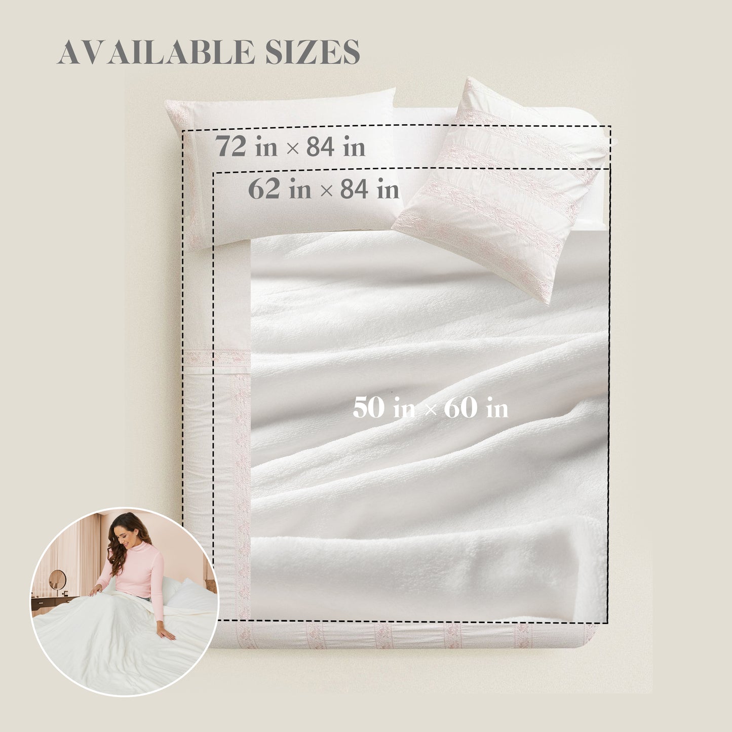 Heated Throw Blanket Electric Throw Size 50"x 60" Soft Warm Flannel Heating Blanket with 4 Heating Levels & 3 Hours Auto Shut Off, Machine Washable for Sofa & Office - White