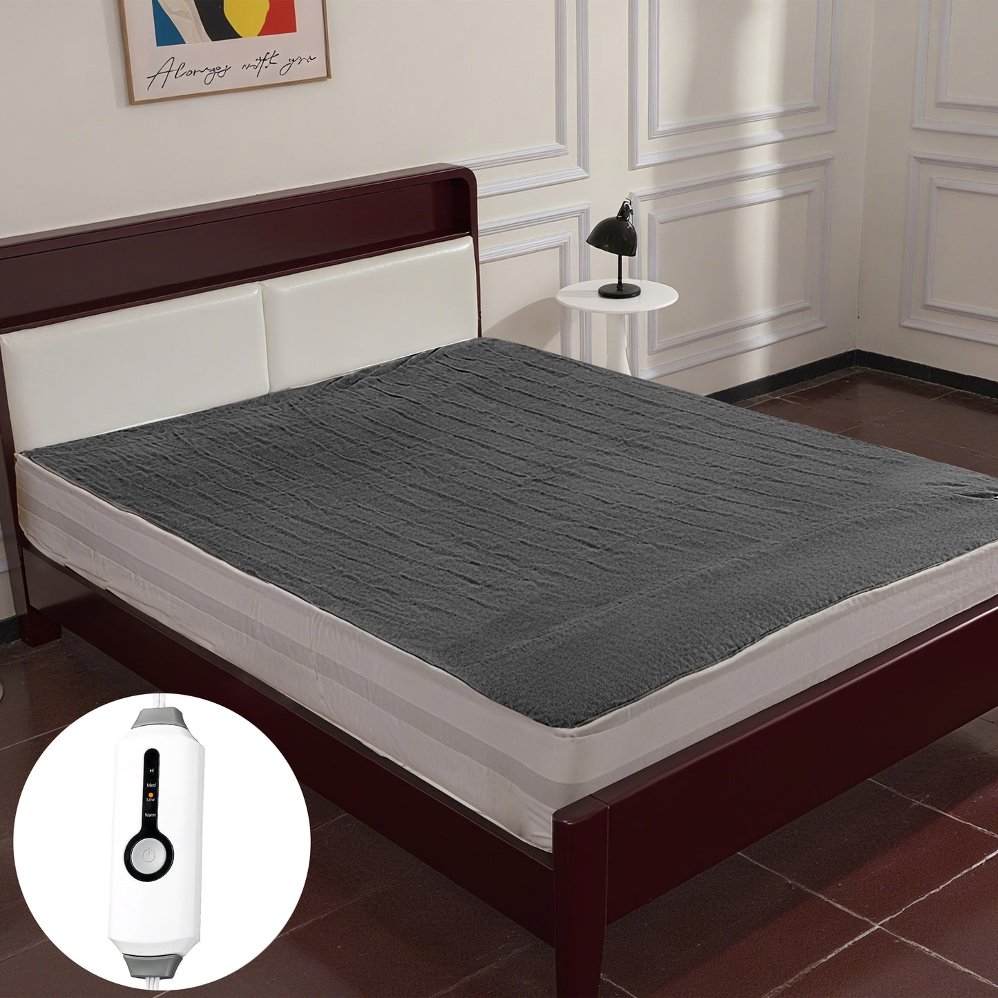 GONUES Heated Mattress Pad Twin Size 39x75 inches with 10-Hour Auto-off & 4 Heat Settings, Fast Heating, Machine Washable, Soft Coral Fleece, Gray