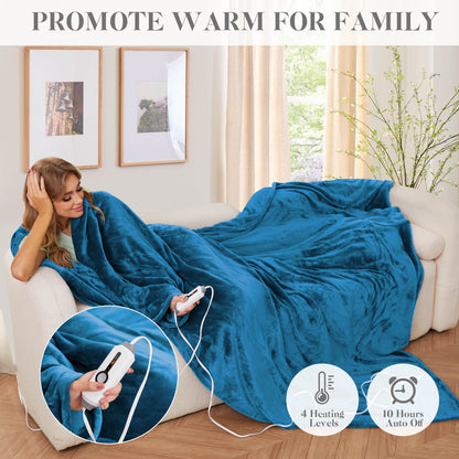 Electric Blanket 72"x 84" Full Size Soft Warm Flannel Fast Heating Blanket, 4 Fast Heating Levels & 10H Auto off, Multi-Color Option, for Home Office, Blue