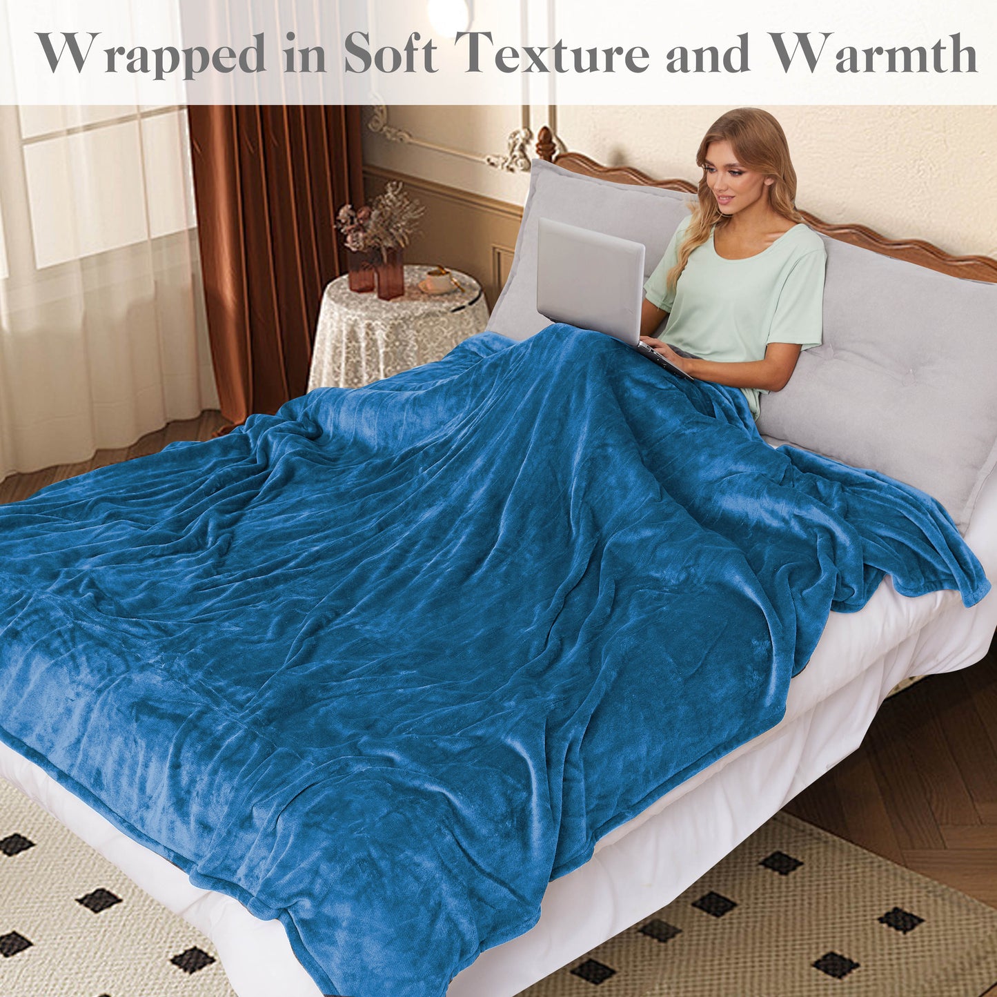 Electric Blanket 72"x 84" Full Size Soft Warm Flannel Fast Heating Blanket, 4 Fast Heating Levels & 10H Auto off, Multi-Color Option, for Home Office, Blue