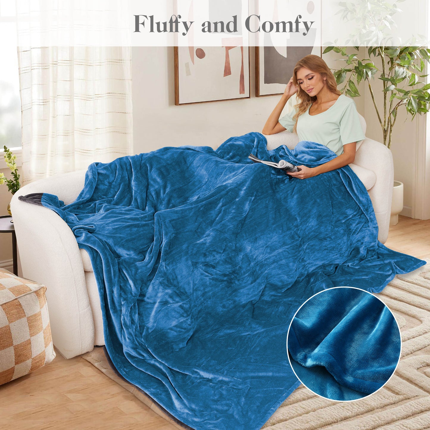 Electric Blanket 72"x 84" Full Size Soft Warm Flannel Fast Heating Blanket, 4 Fast Heating Levels & 10H Auto off, Multi-Color Option, for Home Office, Blue