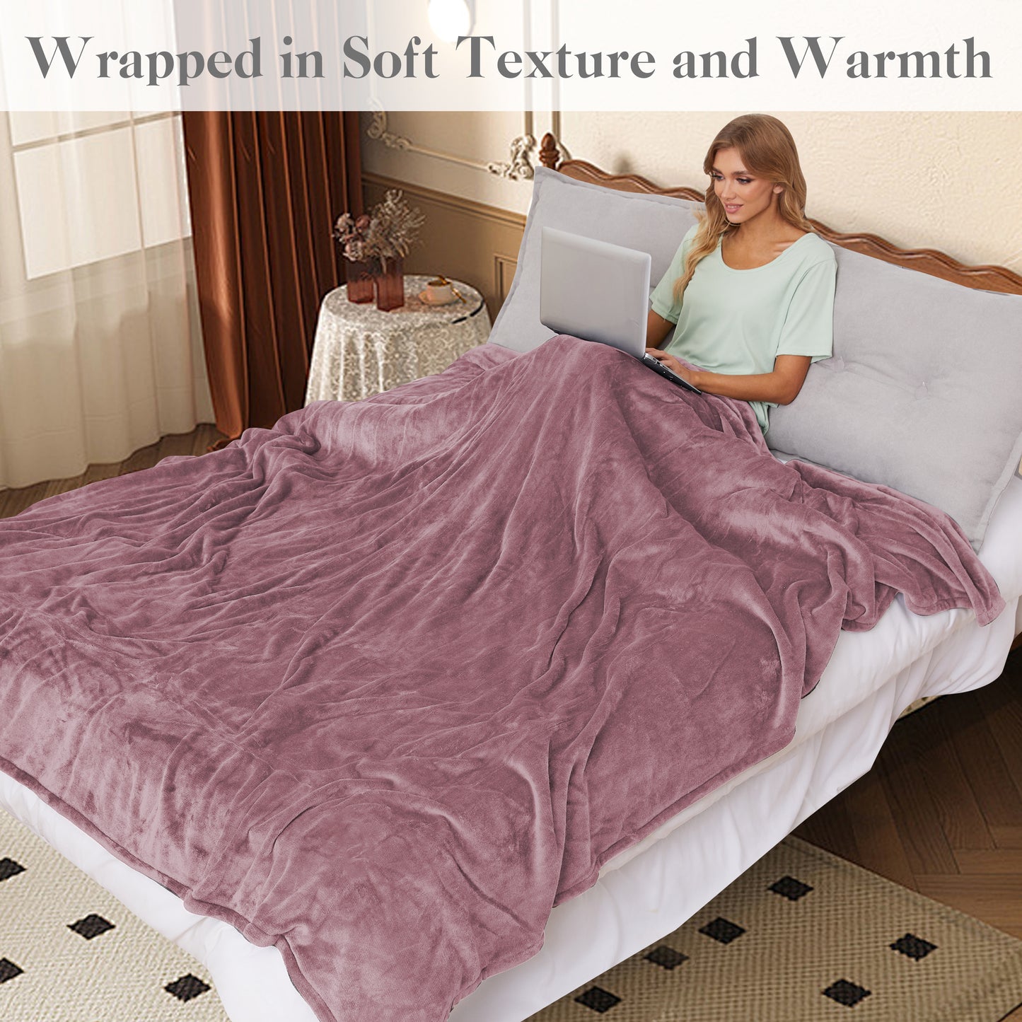 Electric Blanket 72"x 84" Full Size Soft Warm Flannel Fast Heating Blanket, 4 Fast Heating Levels & 10H Auto off, Multi-Color Option, for Home Office, Purple