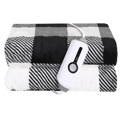 Heated Throw Blanket 50"x 60" Soft Plaid Flannel Electric Blanket with 4 Heating Levels & 3 Hours Auto Shut off, Machine Washable for Sofa & Office - Black & White