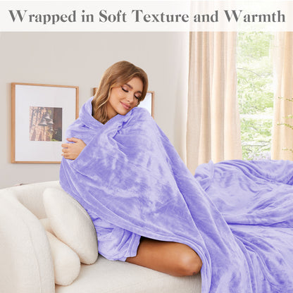 Electric Blanket 72"x 84" Full Size Soft Warm Flannel Fast Heating Blanket, 4 Fast Heating Levels & 10H Auto off, Multi-Color Option, for Home Office, Light Purple