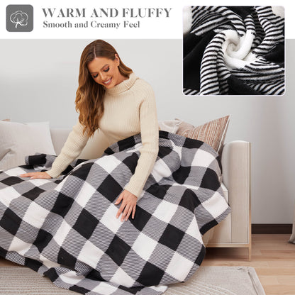 Heated Throw Blanket 50"x 60" Soft Plaid Flannel Electric Blanket with 4 Heating Levels & 3 Hours Auto Shut off, Machine Washable for Sofa & Office - Black & White