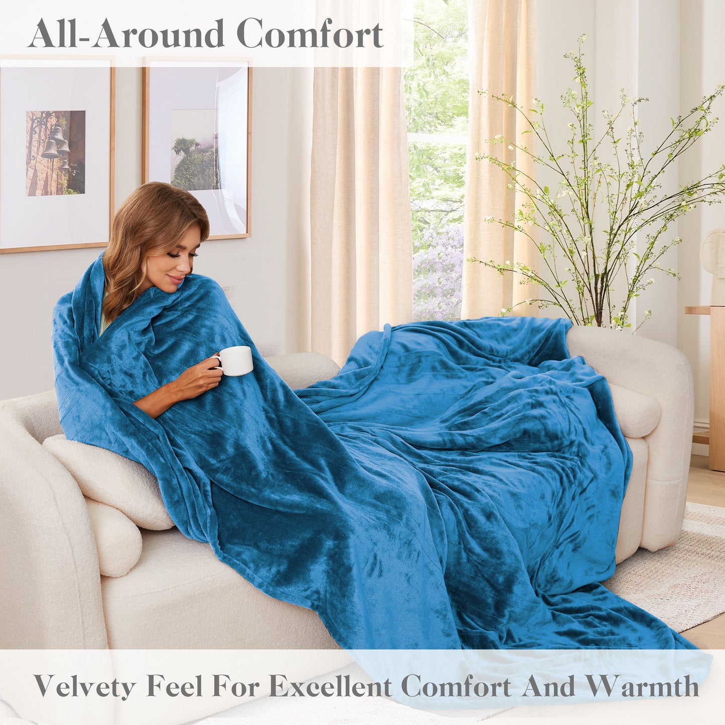 Heated Blanket Full Size 62"x 84" Soft Warm Flannel Fast Heating Blanket, 4 Fast Heating Levels & 1-10H Auto Off, Heat Protection Warm Blanket, Home Office, Blue