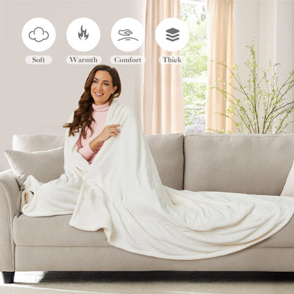 Heated Throw Blanket Electric Throw Size 50"x 60" Soft Warm Flannel Heating Blanket with 4 Heating Levels & 3 Hours Auto Shut Off, Machine Washable for Sofa & Office - White