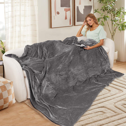 Electric Blanket 72"x 84" Full Size Soft Warm Flannel Fast Heating Blanket, 4 Fast Heating Levels & 10H Auto off, Multi-Color Option, for Home Office, Light Grey