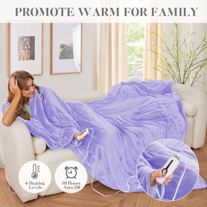 Electric Blanket 72"x 84" Full Size Soft Warm Flannel Fast Heating Blanket, 4 Fast Heating Levels & 10H Auto off, Multi-Color Option, for Home Office, Light Purple