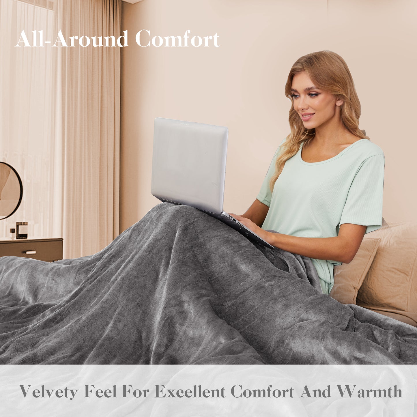 Heated Blanket Full Size 62"x 84" Soft Warm Flannel Fast Heating Blanket, 4 Fast Heating Levels & 1-10H Auto Off, Heat Protection Warm Blanket, Home Office, Grey