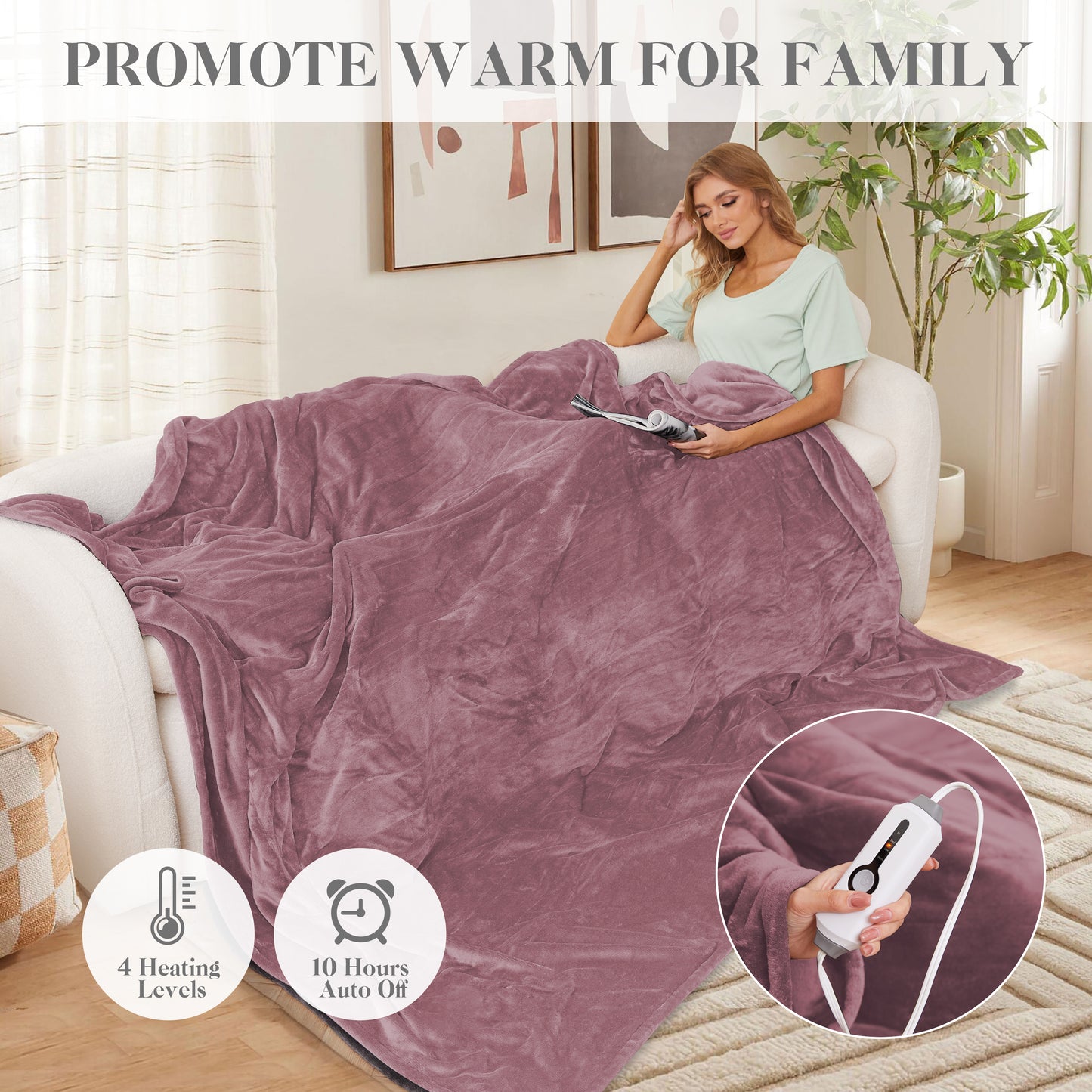 Electric Blanket 72"x 84" Full Size Soft Warm Flannel Fast Heating Blanket, 4 Fast Heating Levels & 10H Auto off, Multi-Color Option, for Home Office, Purple