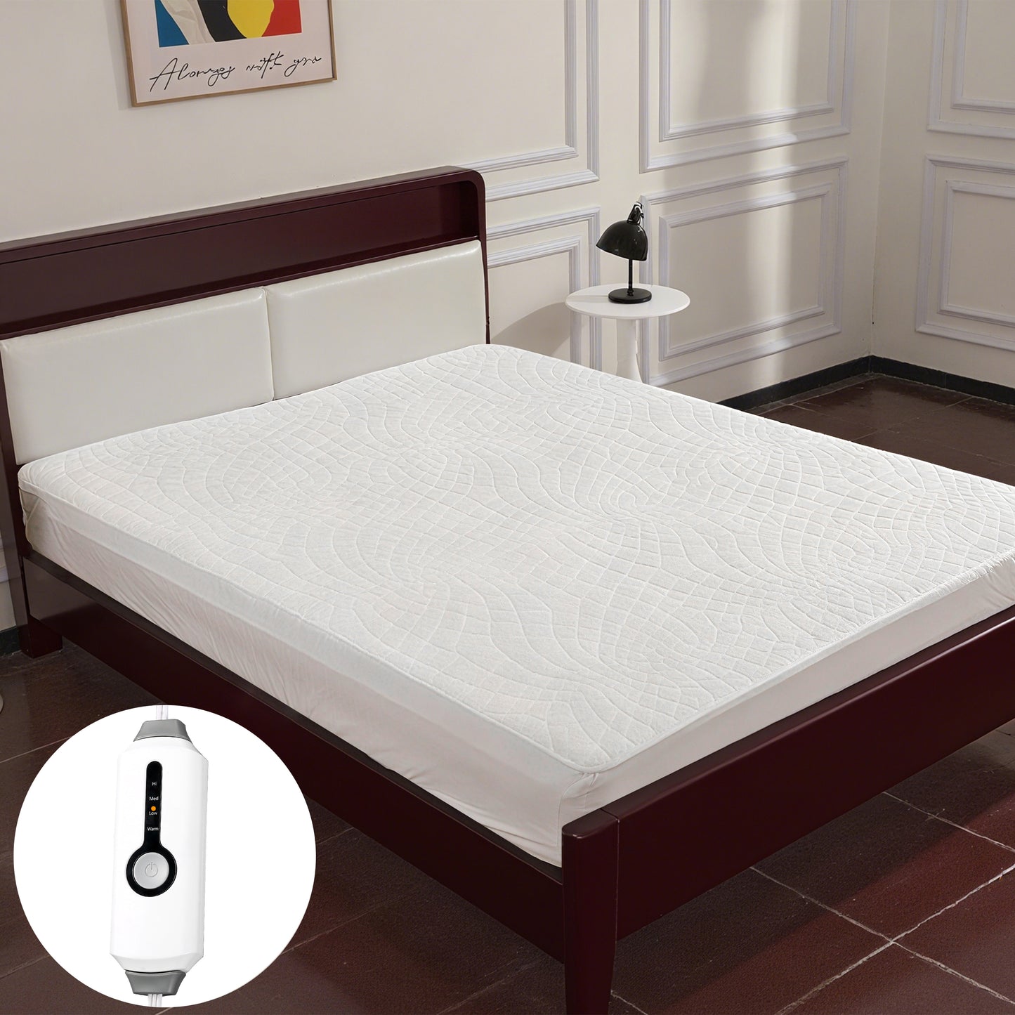 GONUES Heated Mattress Pad Full Size 54"x75"-Soft Coral Fleece Bed Warmer, 10-Hour Auto-off & 4 Heat Settings, Fast Heating, Machine Washable, Air - Layer, White Diamond Pattern