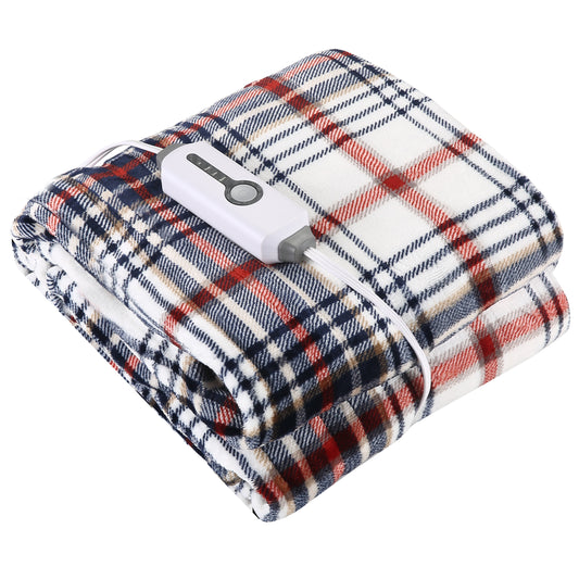 Heated Throw Blanket 50"x 60" Soft Plaid Flannel Electric Blanket with 4 Heating Levels & 3 Hours Auto Shut off, Machine Washable for Sofa & Office - Blue & White