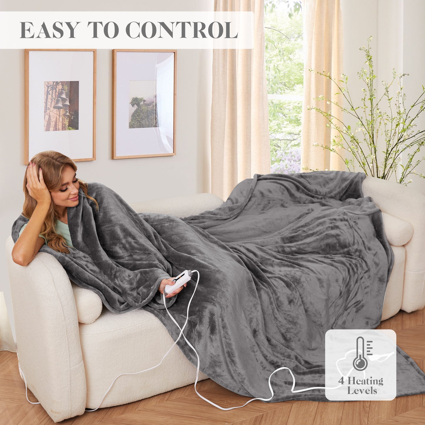 Heated Blanket Full Size 62"x 84" Soft Warm Flannel Fast Heating Blanket, 4 Fast Heating Levels & 1-10H Auto Off, Heat Protection Warm Blanket, Home Office, Grey